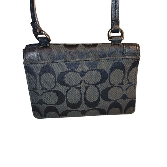 Coach Signature Black Crossbody Wallet Canvas Leather Turnlock Closure Compact - Picture 2 of 12